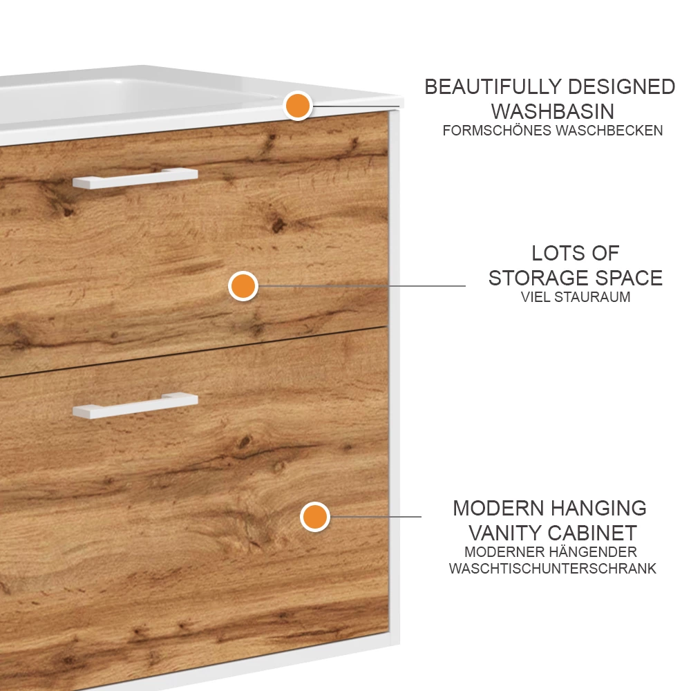 Vicco Badkamermeubelset Eik wit/goud 80 x 61.5 cm met wastafel, Lanco