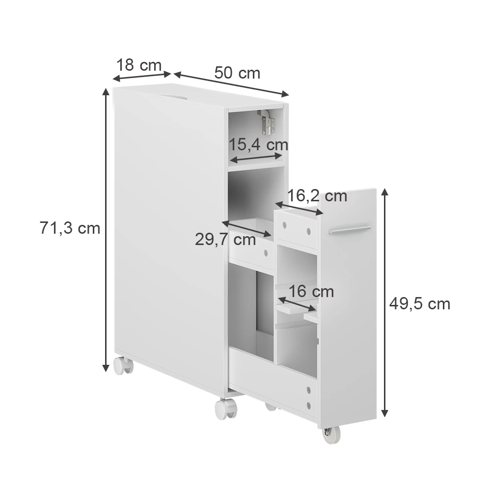 Vicco Toilettenschrank "Niva", Weiß, 18 x 71.3 cm mit ausziehbarem Fach