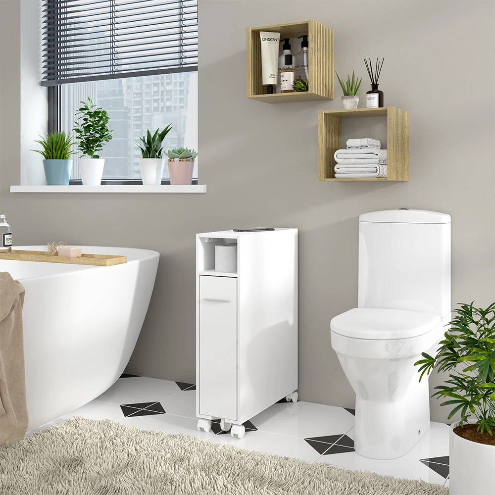Vicco Toilettenschrank "Niva", Weiß, 18 x 71.3 cm mit ausziehbarem Fach
