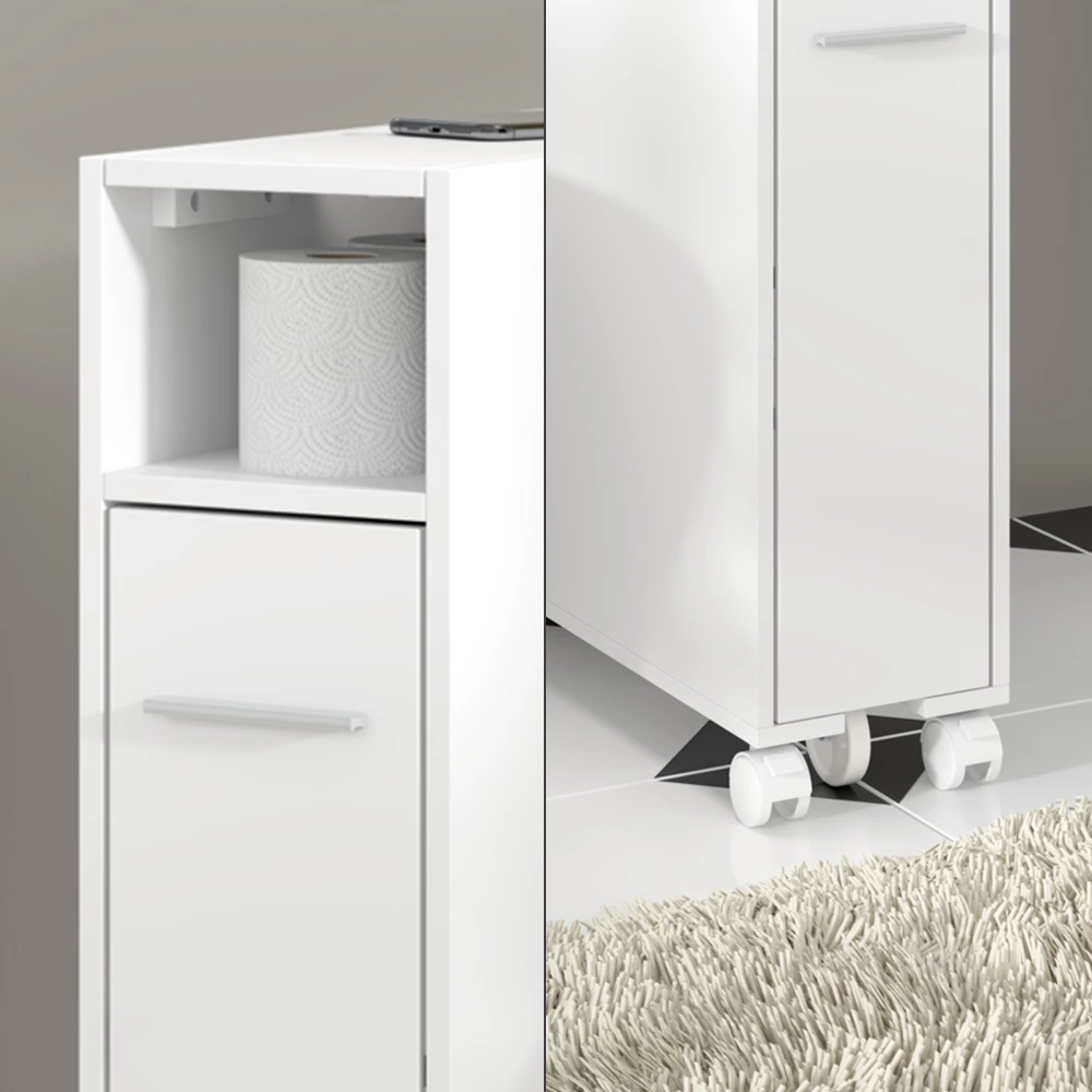 Vicco Toilettenschrank "Niva", Weiß, 18 x 71.3 cm mit ausziehbarem Fach