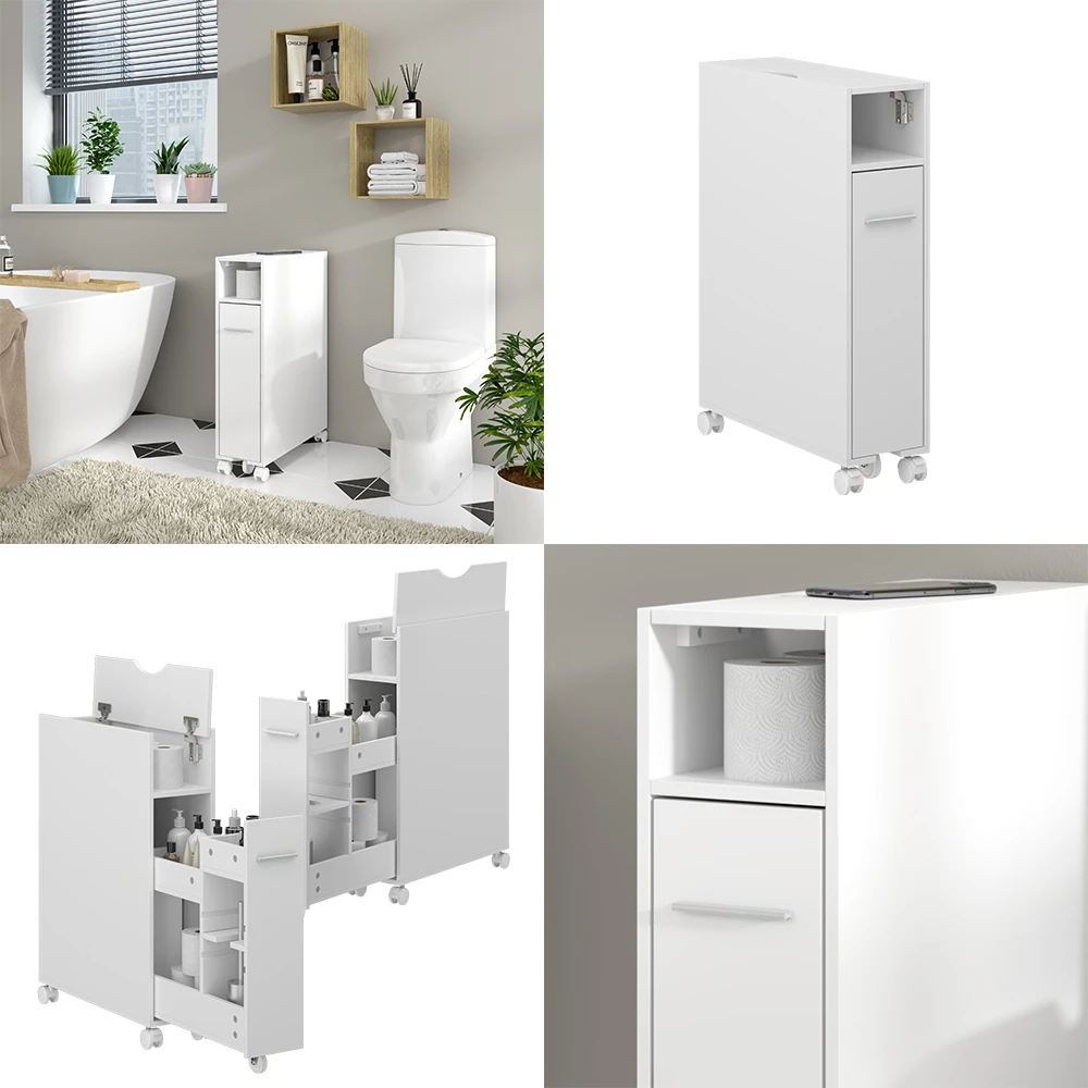 Vicco Toilettenschrank "Niva", Weiß, 18 x 71.3 cm mit ausziehbarem Fach