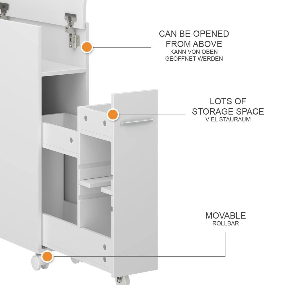 Vicco Toilettenschrank "Niva", Weiß, 18 x 71.3 cm mit ausziehbarem Fach