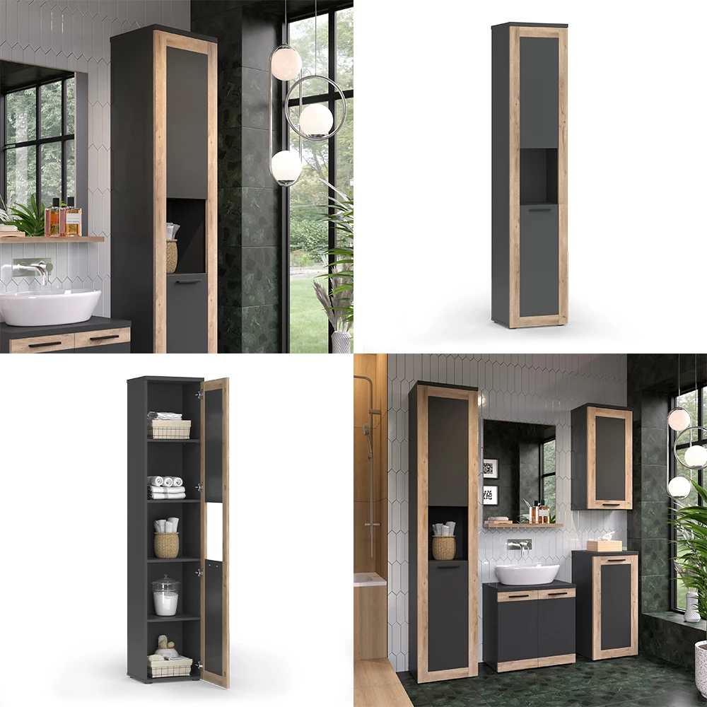 Vicco Mobiletto da bagno Antracite/quercia vichinga 40 x 194.3 cm, Niko