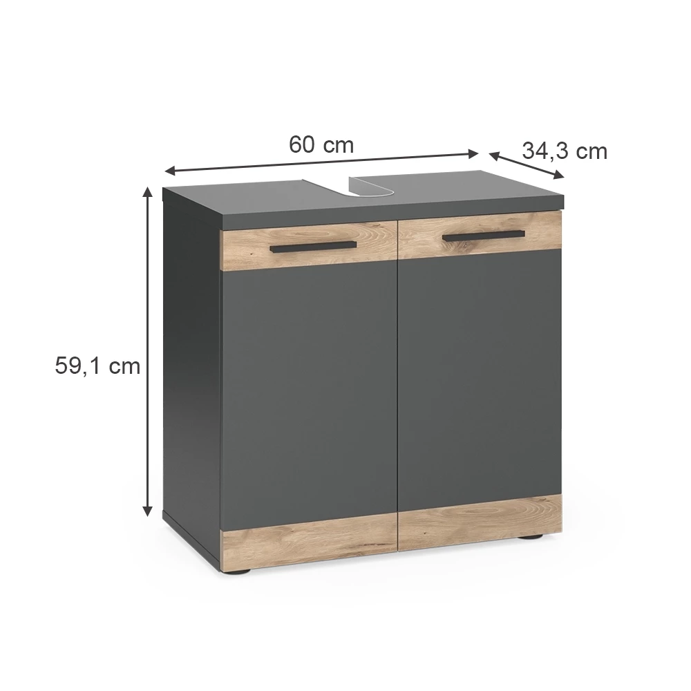 Vicco Mobiletto per lavabo Antracite/quercia vichinga 60 x 59.1 cm, Niko