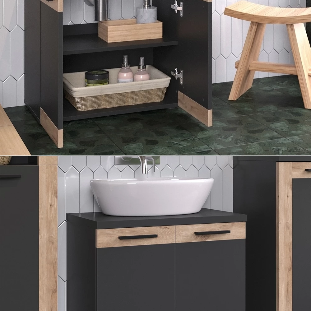 Vicco Mobiletto per lavabo Antracite/quercia vichinga 60 x 59.1 cm, Niko
