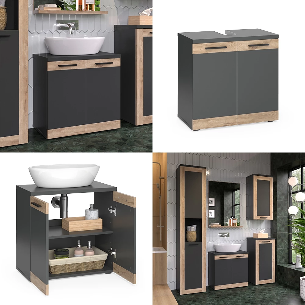 Vicco Mobiletto per lavabo Antracite/quercia vichinga 60 x 59.1 cm, Niko