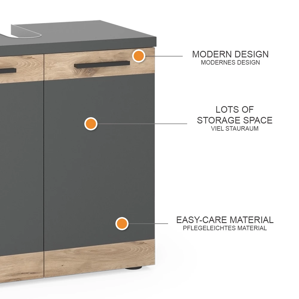 Vicco Mobiletto per lavabo Antracite/quercia vichinga 60 x 59.1 cm, Niko