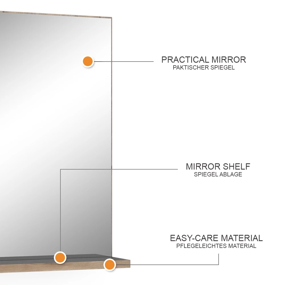 Vicco Badezimmerspiegel Anthrazit/Viking Oak 60 x 80 cm, Niko