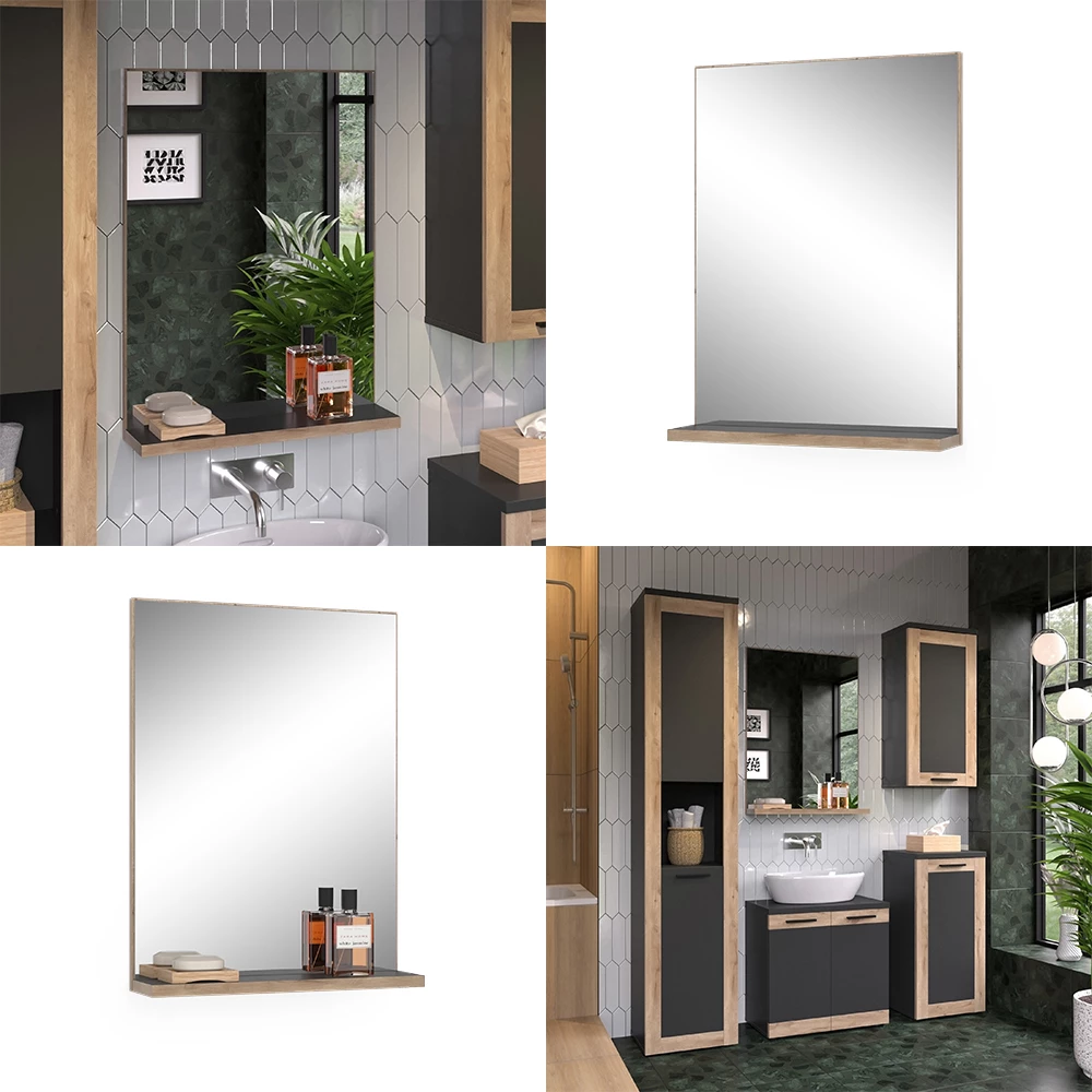 Vicco Badezimmerspiegel Anthrazit/Viking Oak 60 x 80 cm, Niko