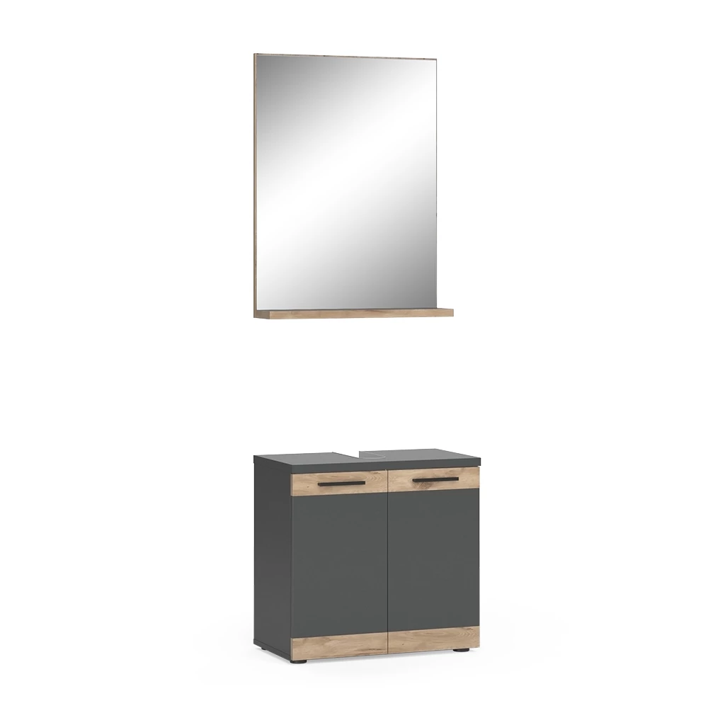 Vicco Set di mobili da bagno Antracite/quercia vichinga con specchio, Niko