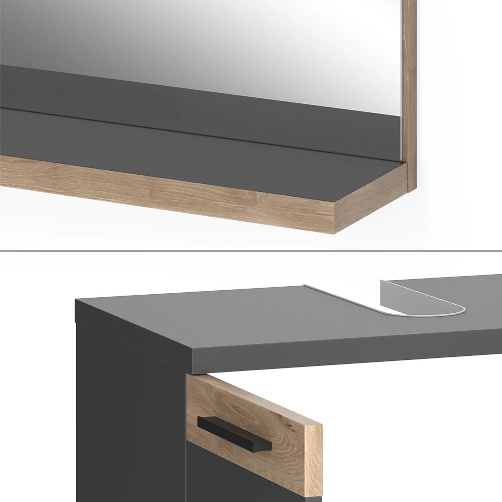 Vicco Badmöbel-Set Anthrazit/Viking Oak mit Spiegel, Niko