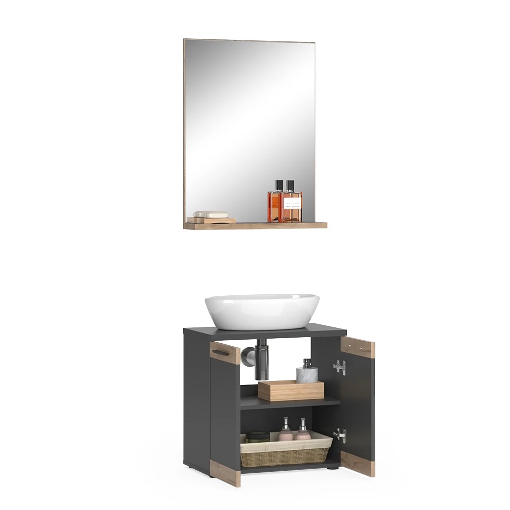 Vicco Badmöbel-Set Anthrazit/Viking Oak mit Spiegel, Niko