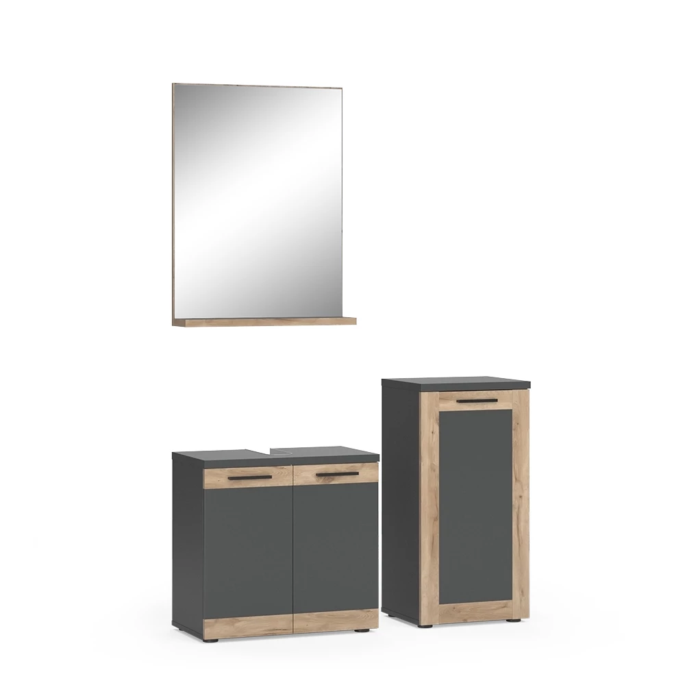 Vicco Badmöbel-Set Anthrazit/Viking Oak mit Midischrank, Niko