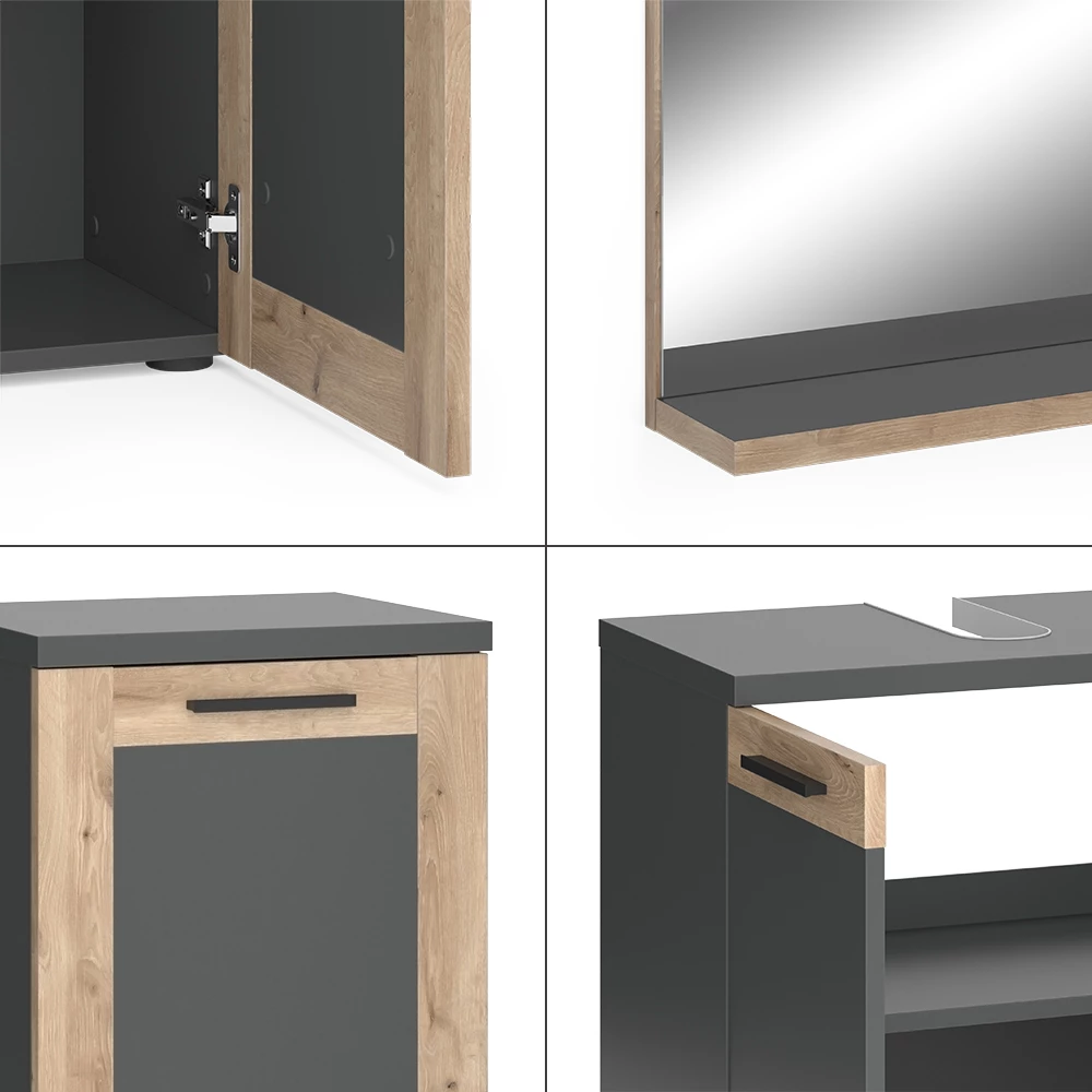 Vicco Badmöbel-Set Anthrazit/Viking Oak mit Midischrank, Niko