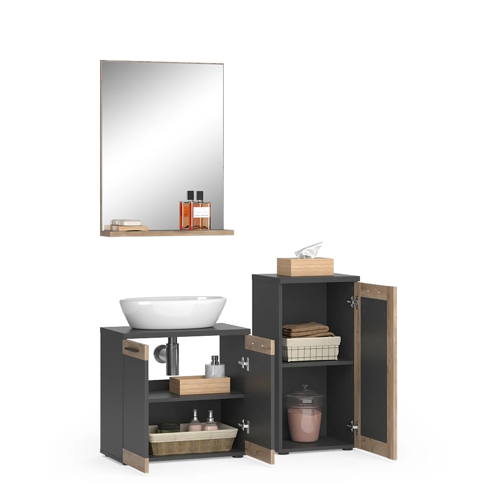 Vicco Badmöbel-Set Anthrazit/Viking Oak mit Midischrank, Niko