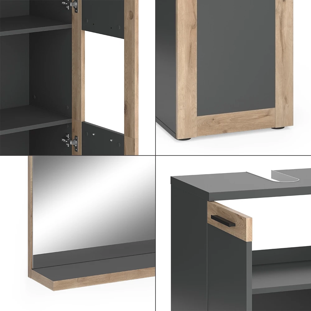 Vicco Set di mobili da bagno Antracite/quercia vichinga con unità midi e alte, Niko