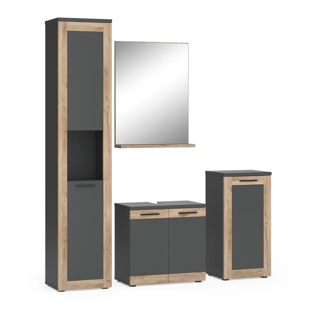 Vicco Set di mobili da bagno Antracite/quercia vichinga con unità midi e alte, Niko