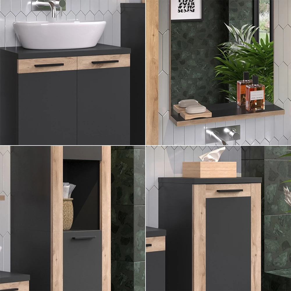 Vicco Set di mobili da bagno Antracite/quercia vichinga con unità midi e alte, Niko