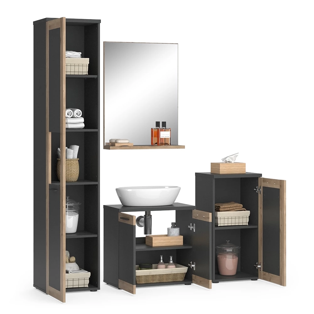 Vicco Set di mobili da bagno Antracite/quercia vichinga con unità midi e alte, Niko