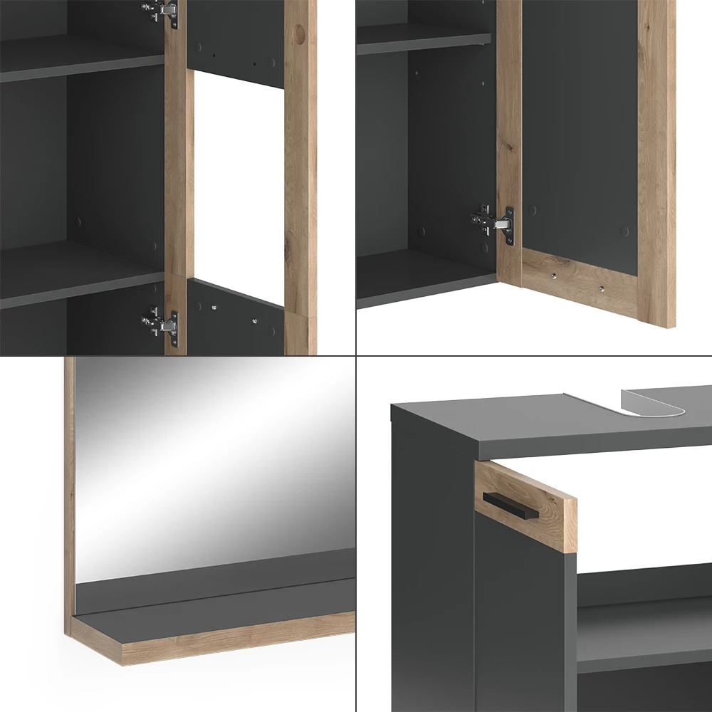 Vicco Badkamermeubelset Antraciet/Viking Eik Complete set, Niko