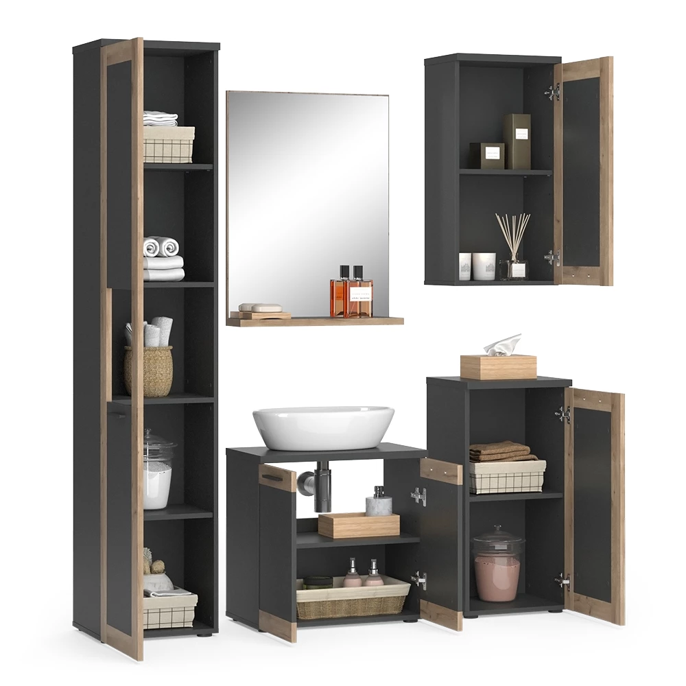 Vicco Badkamermeubelset Antraciet/Viking Eik Complete set, Niko