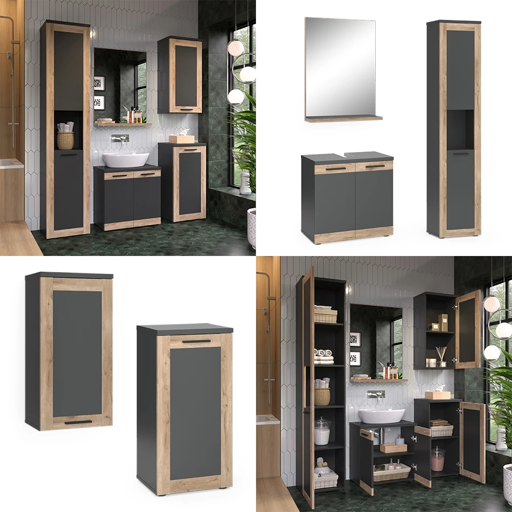 Vicco Badkamermeubelset Antraciet/Viking Eik Complete set, Niko