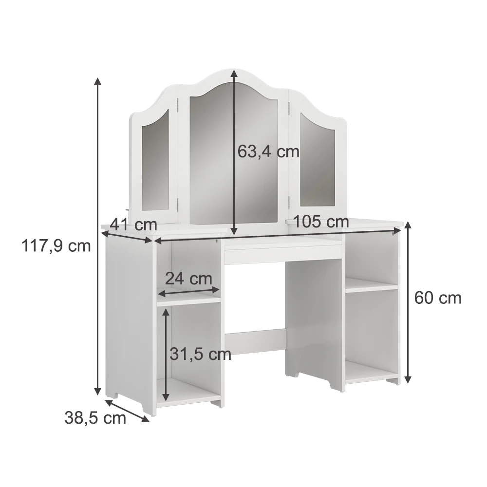 Vicco tavolo da trucco per bambini "Estella", Bianco, 105 x 118 cm Con specchio