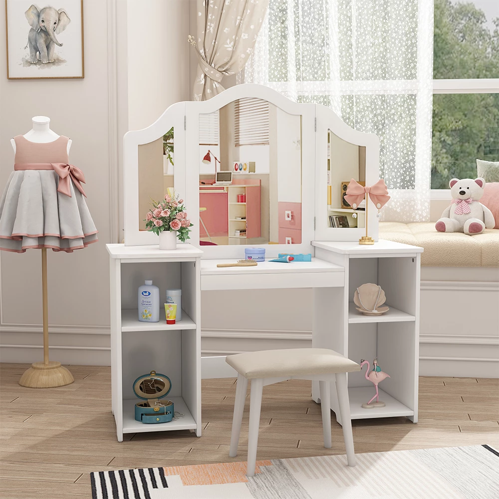 Vicco tavolo da trucco per bambini "Estella", Bianco, 105 x 118 cm Con specchio