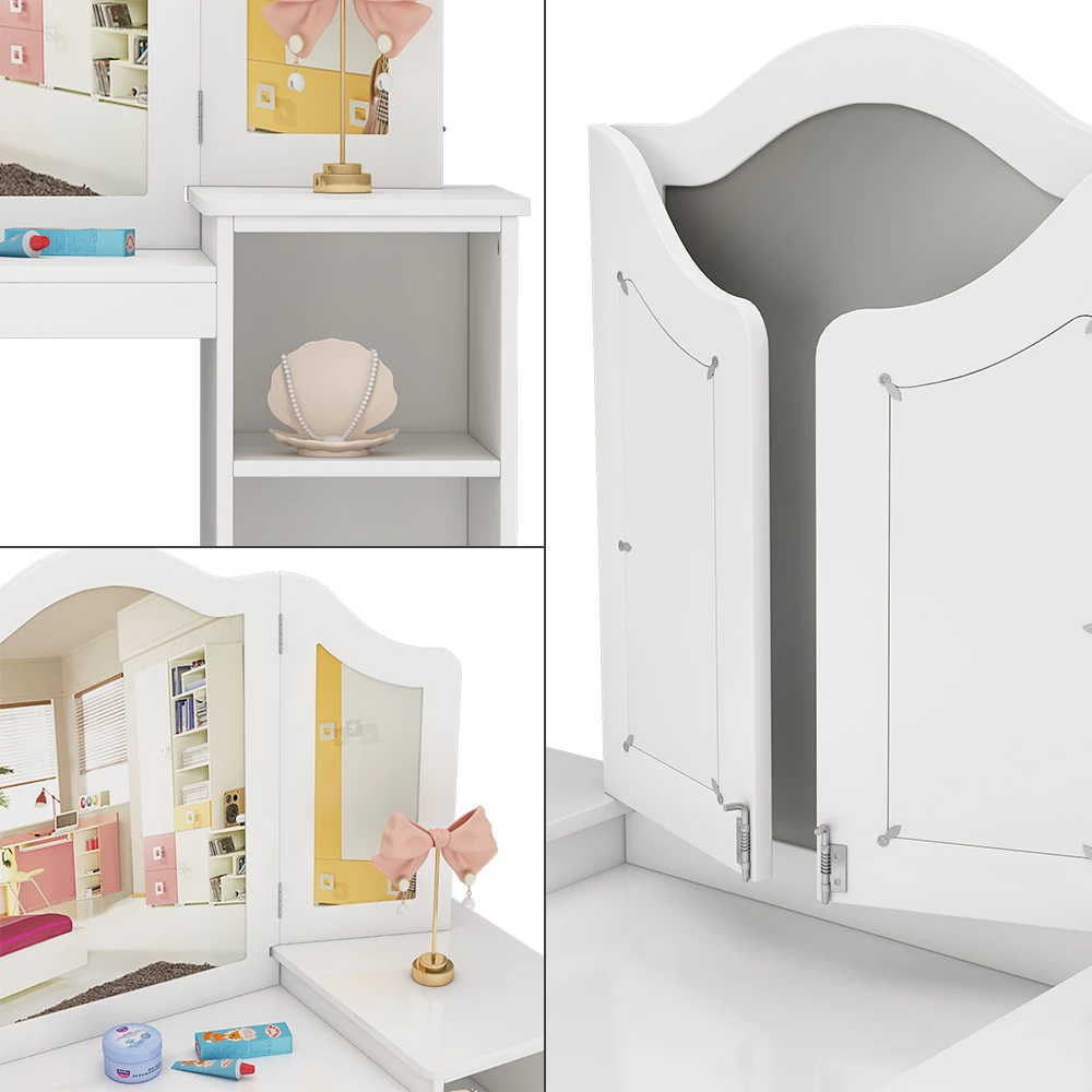 Vicco tavolo da trucco per bambini "Estella", Bianco, 105 x 118 cm Con specchio