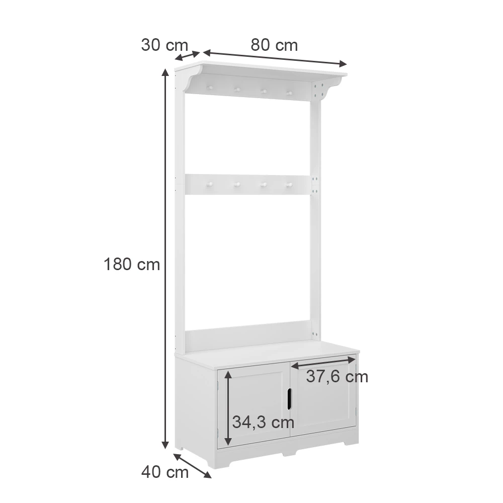 livinity® Garderobe Weiß 80 x 180 cm mit 2 Türen, Lysa