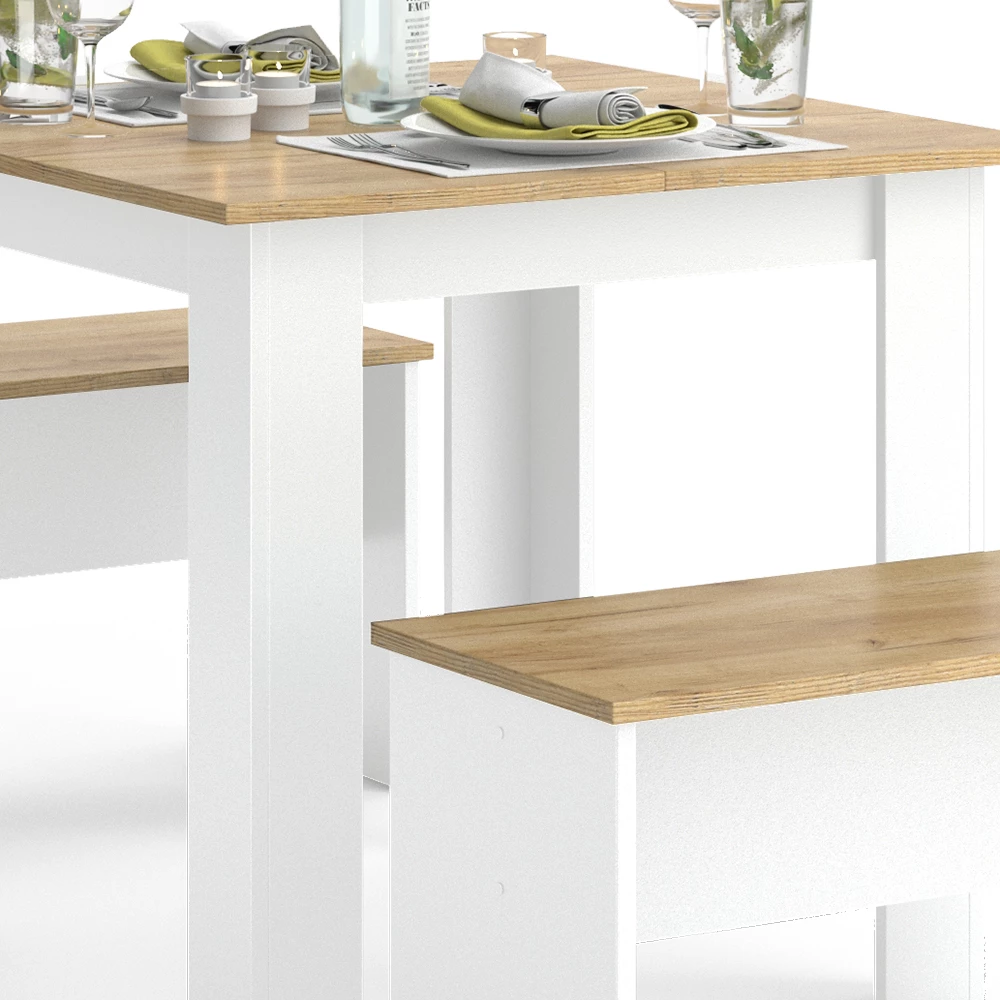 livinity® Esstisch Set Weiß/Goldkraft Eiche 80 x 80 cm mit 2 Bänken, Sentio