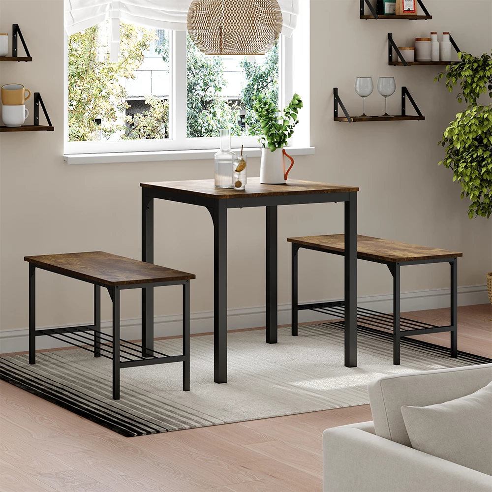 Esstisch in Schwarz/Eiche rustikal, dargestellt im Ambiente mit Dekoration