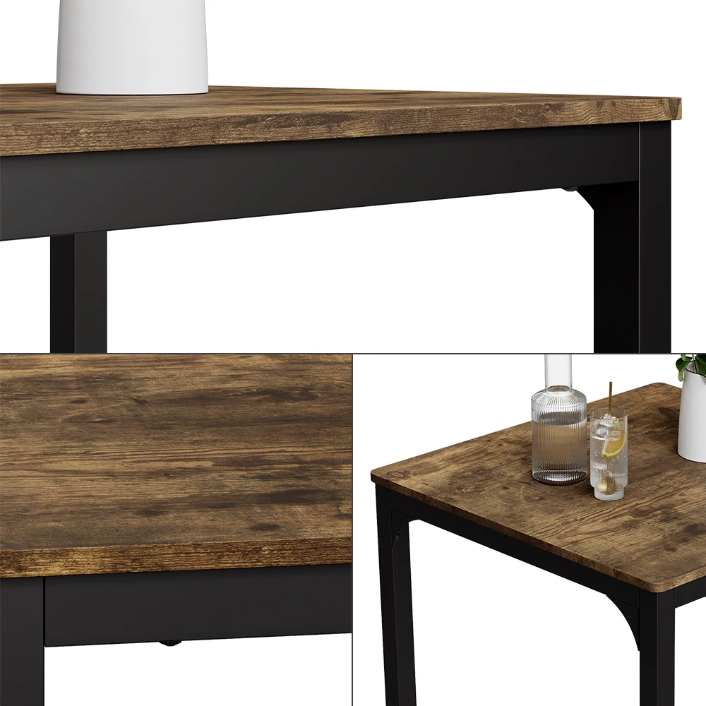 Nahaufnahme von Esstisch in Schwarz/Eiche rustikal, zeigt Design- und Oberflächendetails