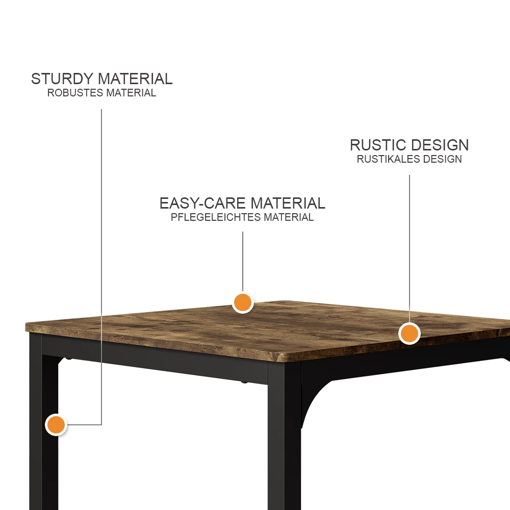 Esstisch Fyrk Schwarz/Eiche rustikal 70 x 70 cm livinity®
