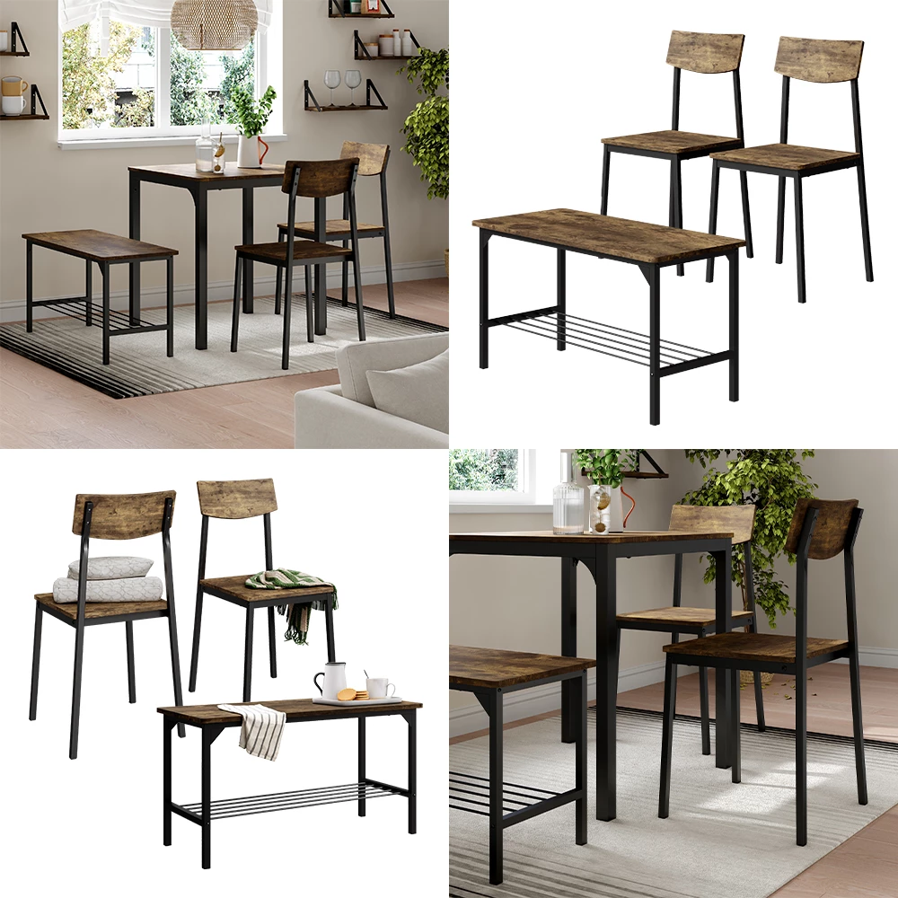 Sitzbank und Stuhl Fyrk Schwarz/Eiche rustikal 85 x 46 cm 3 Teile livinity®