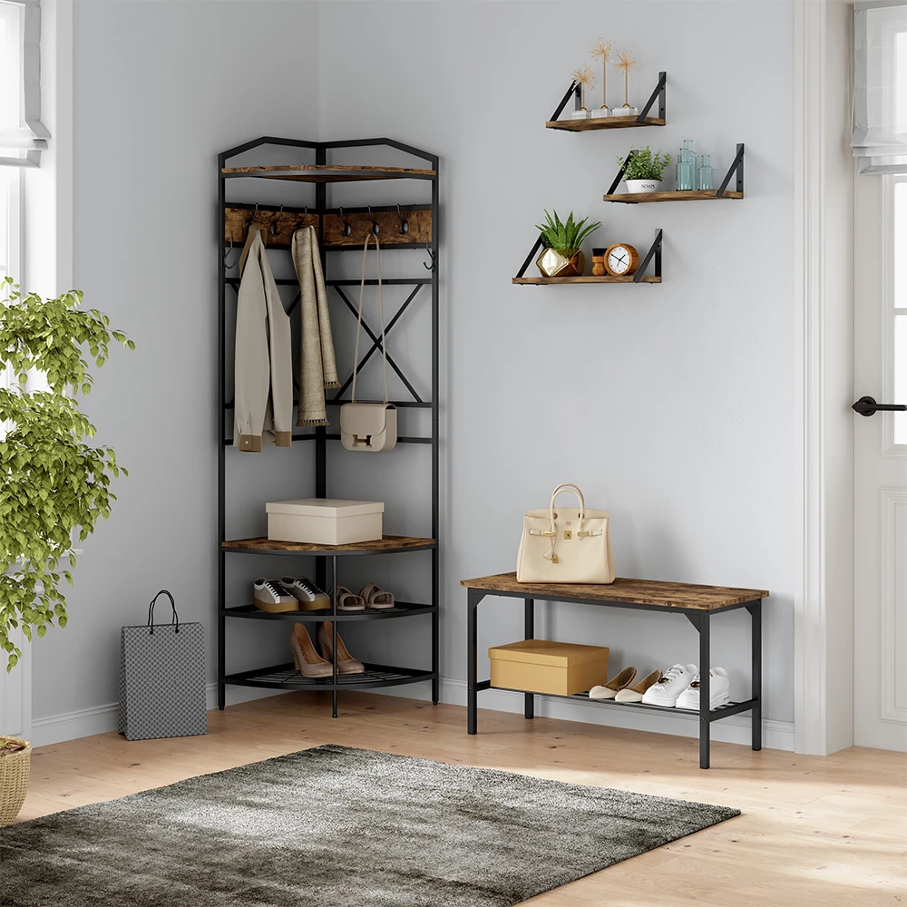 livinity® Garderobe Schwarz/Eiche rustikal 50 x 183 cm, Fyrk