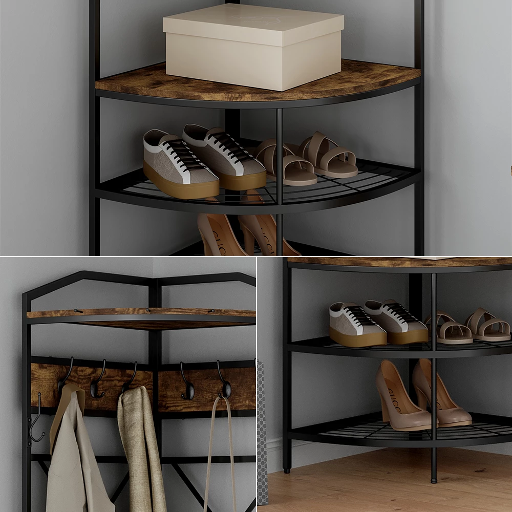 livinity® Garderobe Schwarz/Eiche rustikal 50 x 183 cm, Fyrk