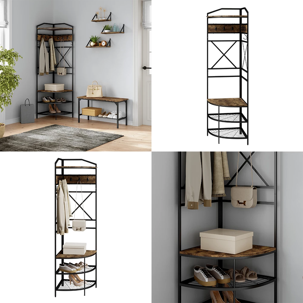 livinity® Garderobe Schwarz/Eiche rustikal 50 x 183 cm, Fyrk