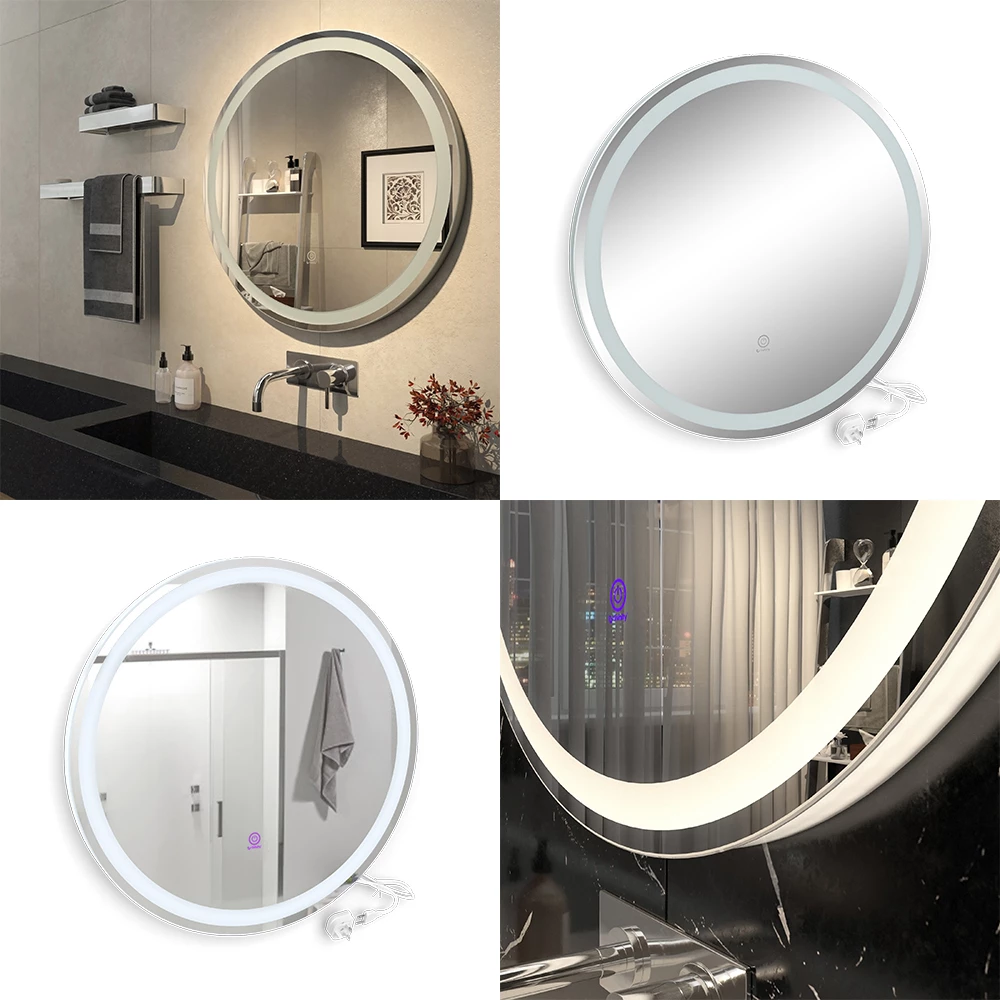 Vicco Spiegel mit LED-Beleuchtung Weiß 70 cm mit Touchschalter, Lumos