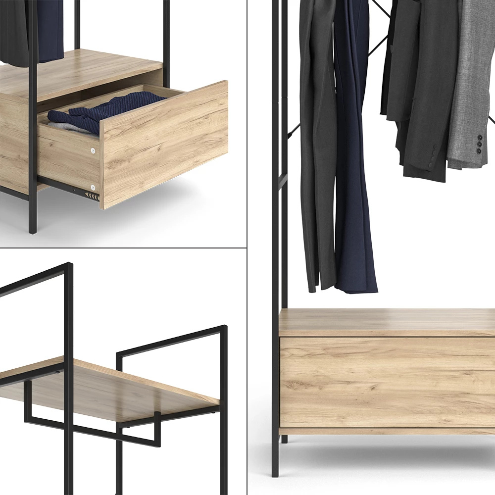 Nærbillede af Garderobe i farven Træ, der viser design og overfladedetaljer