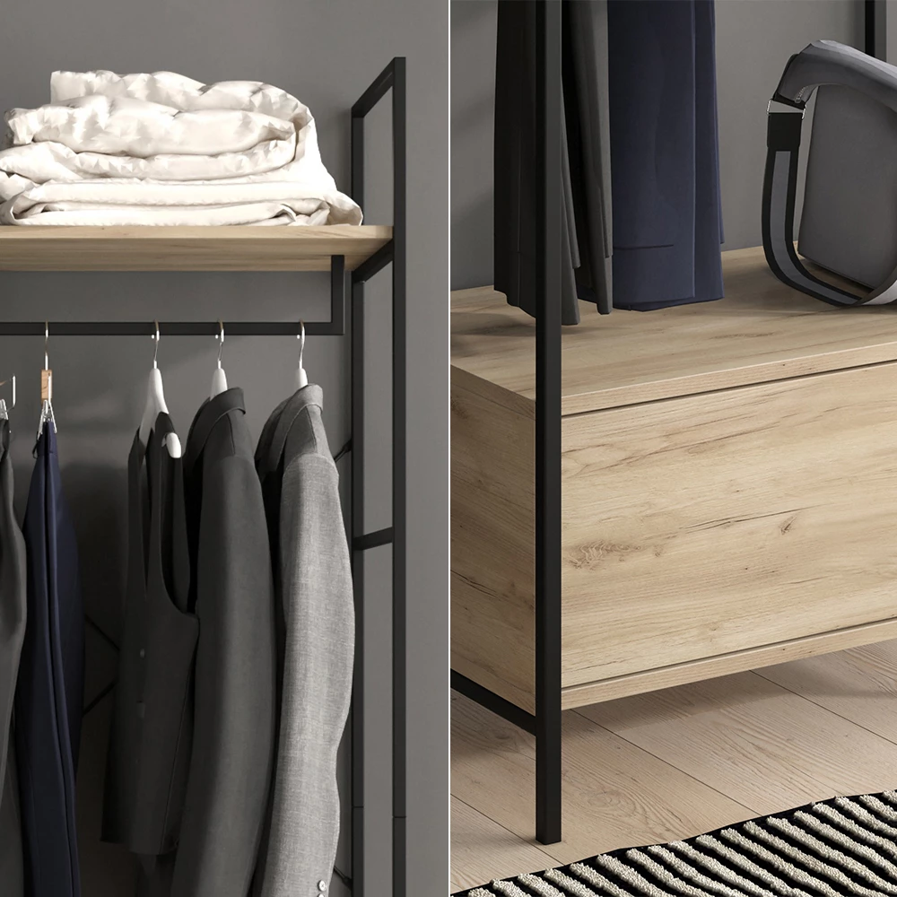 Nærbillede af Garderobe i farven Træ, der viser struktur/detaljer