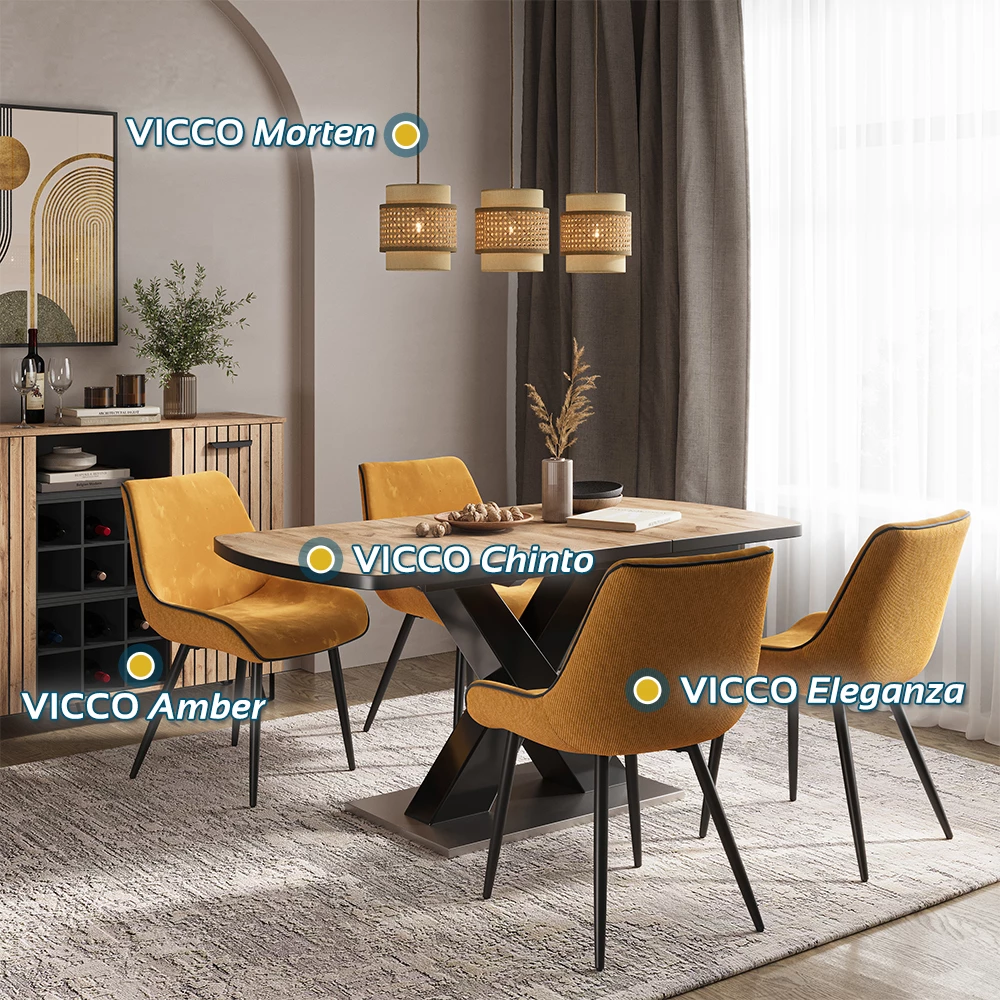 Esszimmerstuhl in Senfgelb auf weißem Hintergrund