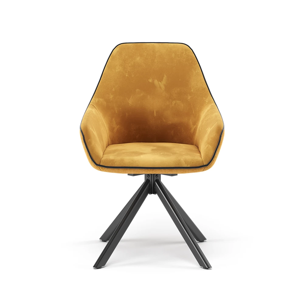 Loungestol in Senapsgul on white background with decorative elements