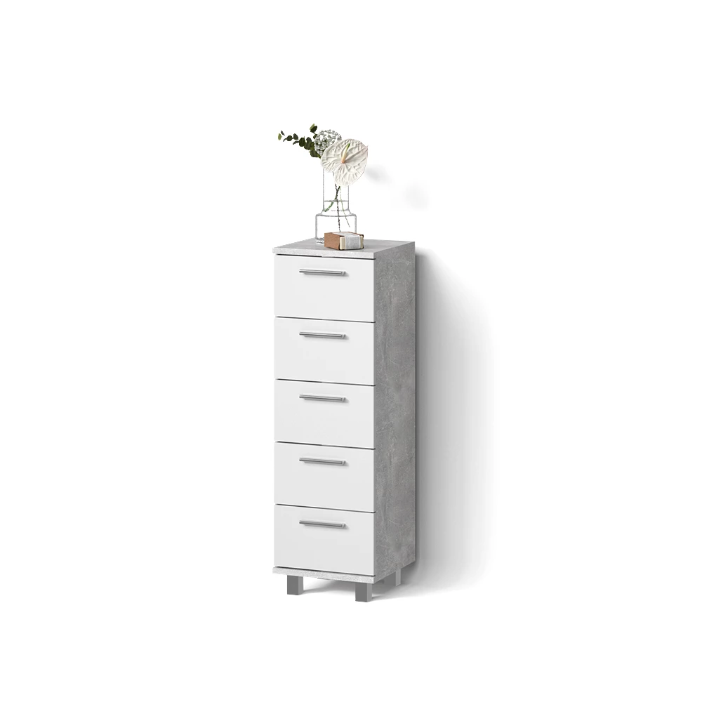Badschrank in Beton auf weißem Hintergrund