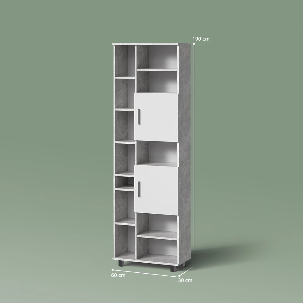 Badschrank in Beton auf weißem Hintergrund mit sichtbaren Maßen