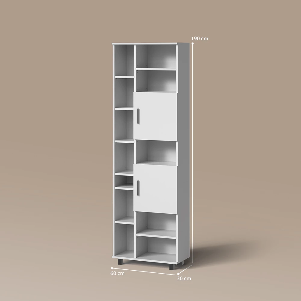 Badschrank in Weiß auf weißem Hintergrund mit sichtbaren Maßen