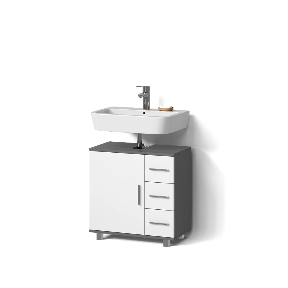 Waschbeckenunterschrank in Anthrazit auf weißem Hintergrund