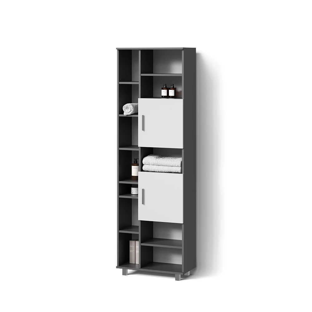 Badschrank in Anthrazit/Weiß auf weißem Hintergrund