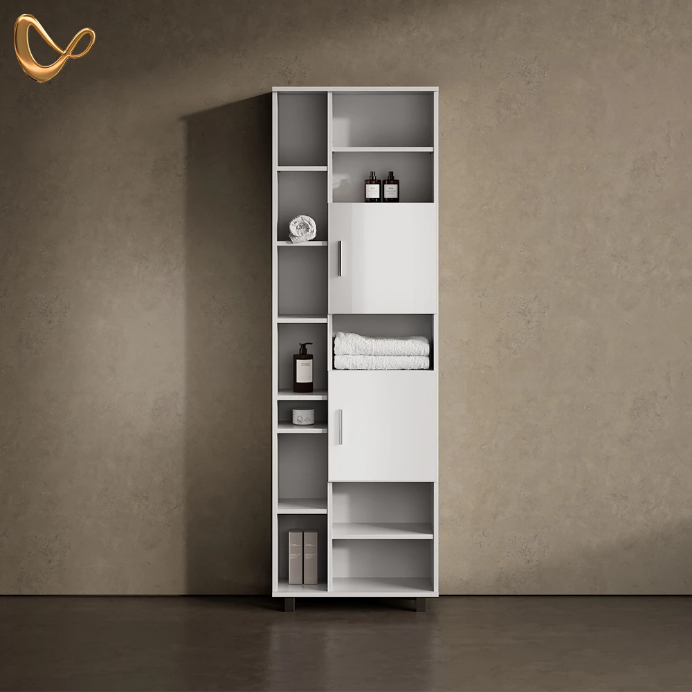 Badschrank Eisak Weiß Hochglanz 60 x 190 cm livinity®