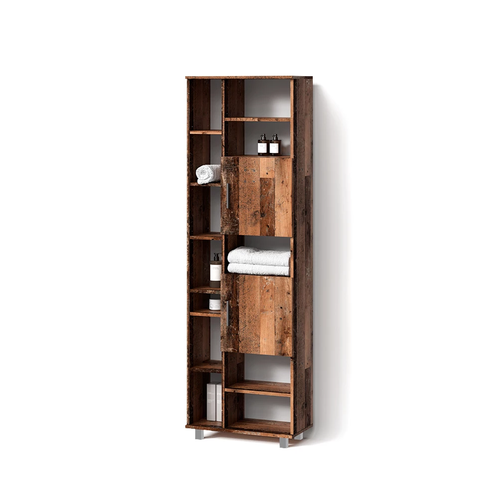 Badschrank in Eiche rustikal auf weißem Hintergrund